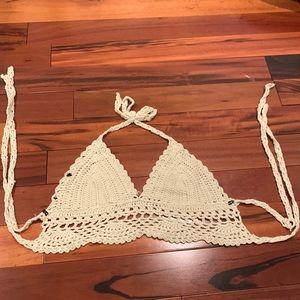 Womens medium crochet tan crop top.